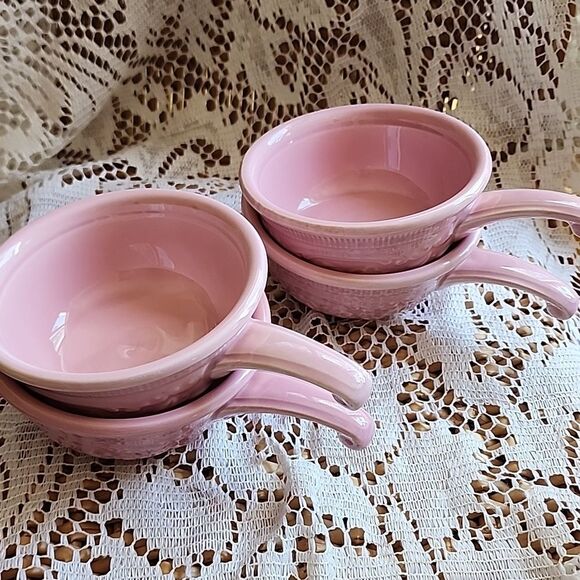 Antique Vintage Taylor Smith & Taylor Pink Oven Serve Ware Handled Small Bowls - Picture 14 of 14